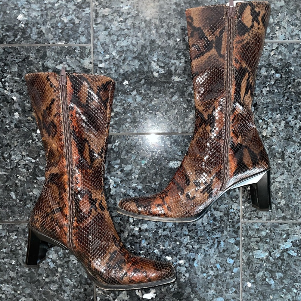 Cordani Snakeskin Leather Brown Mid Calf Boot Size 6 EU 36 Made In Italy - Picture 10 of 17
